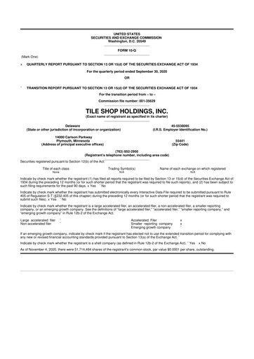 Thumbnail Tile Shop Holdings 10-Q Quarterly Report FY2020 