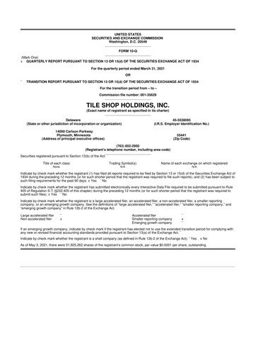Thumbnail Tile Shop Holdings 10-Q Quarterly Report FY2021 