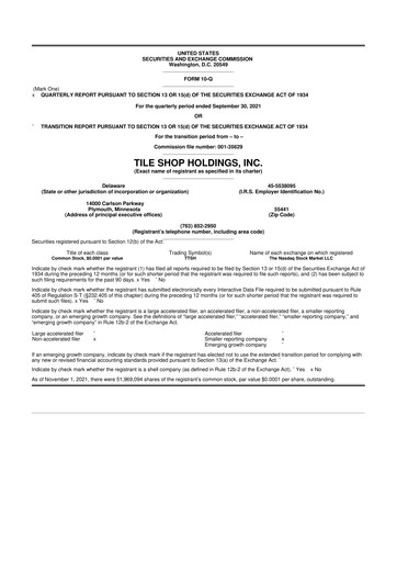 Thumbnail Tile Shop Holdings 10-Q Quarterly Report FY2021 