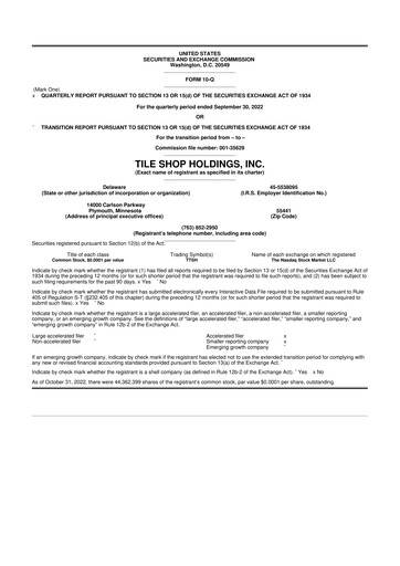 Thumbnail Tile Shop Holdings 10-Q Quarterly Report FY2022 