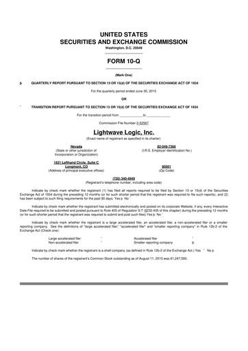 Thumbnail Lightwave Logic 10-Q Quarterly Report FY2015 