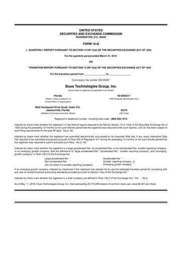 Vorschaubild Duos Technologies Group 10-Q Quartalsbericht 2018 