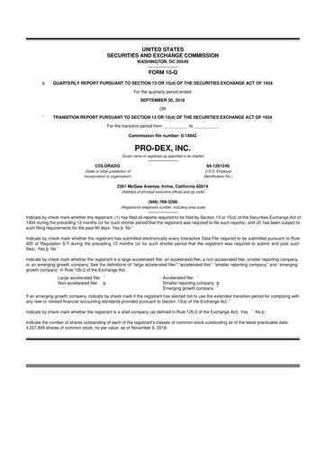 Miniature Pro-Dex 10-Q Rapport trimestriel 2019 