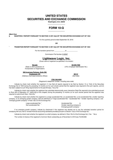Thumbnail Lightwave Logic 10-Q Quarterly Report FY2018 