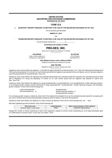 Miniature Pro-Dex 10-Q Rapport trimestriel 2019 