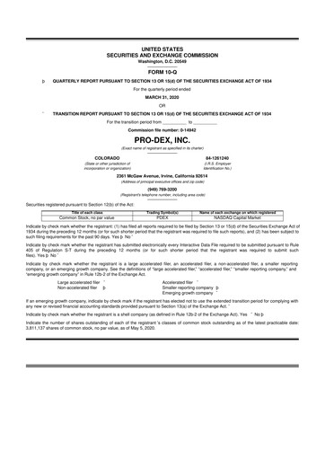 Miniature Pro-Dex 10-Q Rapport trimestriel 2020 