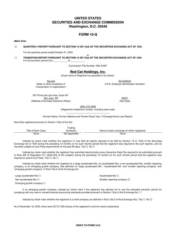 Thumbnail Red Cat Holdings 10-Q Quarterly Report FY2021 