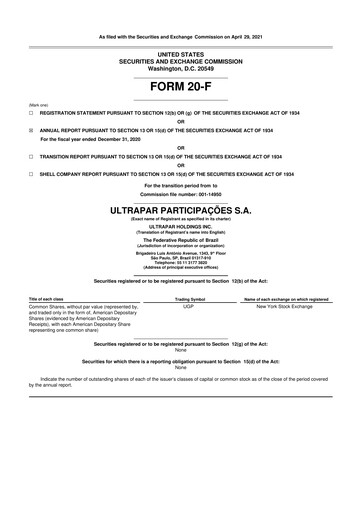 Vorschaubild Ultrapar Participacoes 20-F Jahresbericht 2020