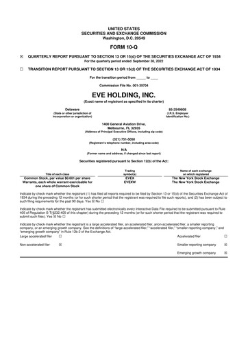 Thumbnail Eve Holding, Inc. 10-Q Quarterly Report FY2022 