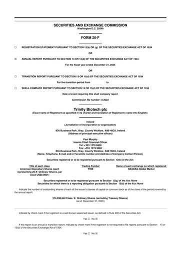 Vorschaubild Trinity Biotech
 20-F Jahresbericht 