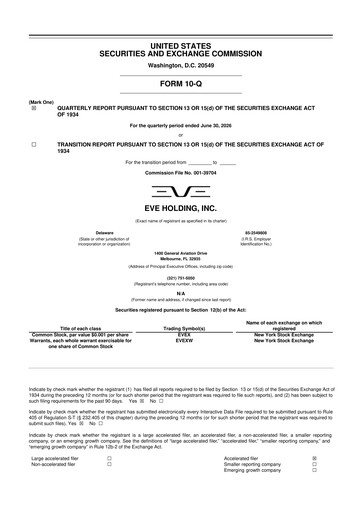 Thumbnail Eve Holding, Inc. 10-Q Quarterly Report FY2026 