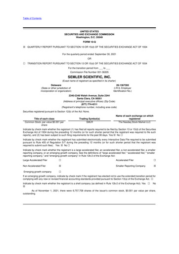 Miniature Semler Scientific
 10-Q Rapport trimestriel 2021 