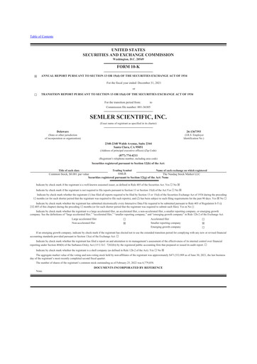 Thumbnail Semler Scientific
 10-K Annual Report 2021