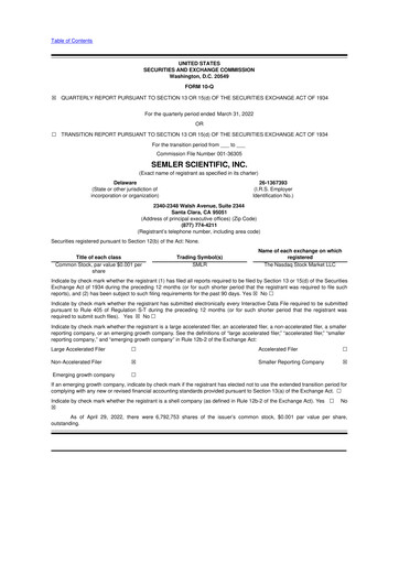 Miniature Semler Scientific
 10-Q Rapport trimestriel 2022 