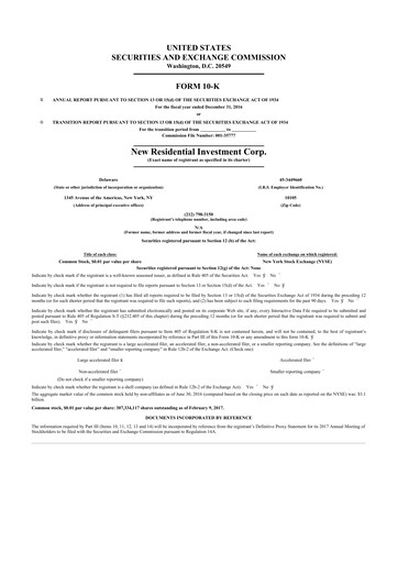 Miniature Rithm Capital 10-K Rapport annuel 2016