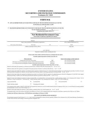Miniature Rithm Capital 10-K Rapport annuel 2019