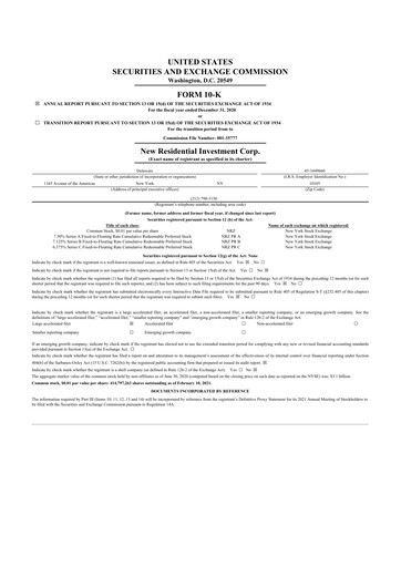 Miniature Rithm Capital 10-K Rapport annuel 2020