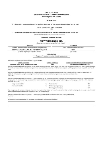 Vorschaubild Thryv 10-Q Quartalsbericht 2022 