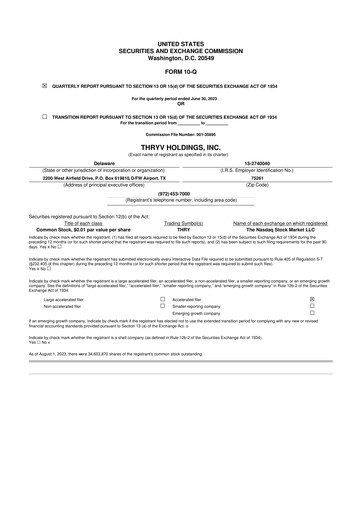 Vorschaubild Thryv 10-Q Quartalsbericht 2023 