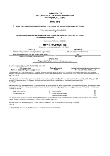 Vorschaubild Thryv 10-Q Quartalsbericht 2025 