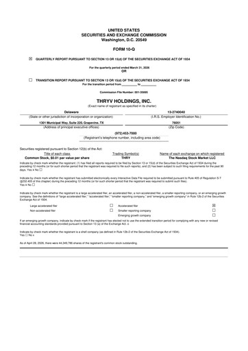 Thumbnail Thryv 10-Q Quarterly Report FY 