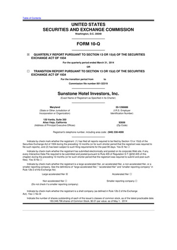 Thumbnail Sunstone Hotel Investors
 10-Q Quarterly Report FY2014 