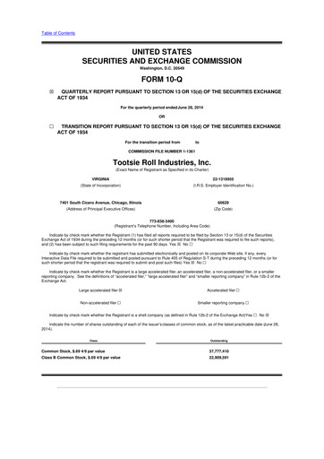 Miniature Tootsie Roll Industries
 10-Q Rapport trimestriel 2014 