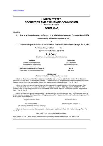 Thumbnail RLI Corp.
 10-Q Quarterly Report FY2014 