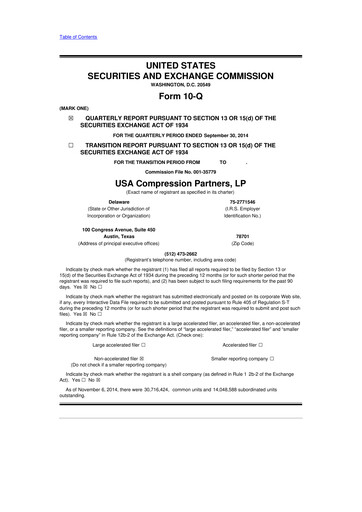 Thumbnail USA Compression Partners
 10-Q Quarterly Report FY2014 