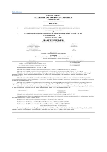 Thumbnail STAG Industrial 10-K Annual Report 2014