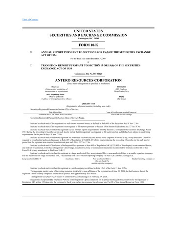 Thumbnail Antero Resources
 10-K Annual Report 2014