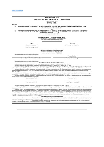 Miniature Tootsie Roll Industries
 10-K Rapport annuel 2014