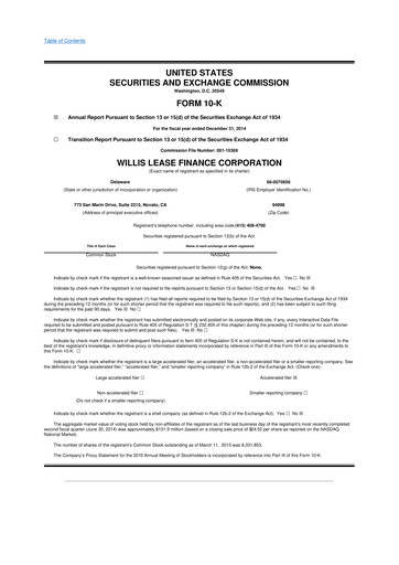 Thumbnail Willis Lease Finance Corporation 10-K Annual Report 2014