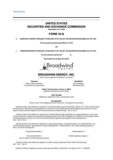 Thumbnail Broadwind 10-Q Quarterly Report FY 