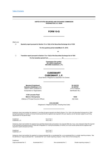 Thumbnail CubeSmart
 10-Q Quarterly Report FY2015 