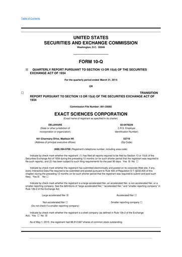 Miniature Exact Sciences 10-Q Rapport trimestriel 2015 