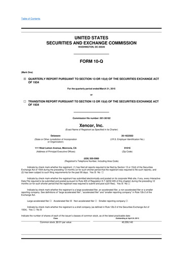 Thumbnail Xencor 10-Q Quarterly Report FY2015 