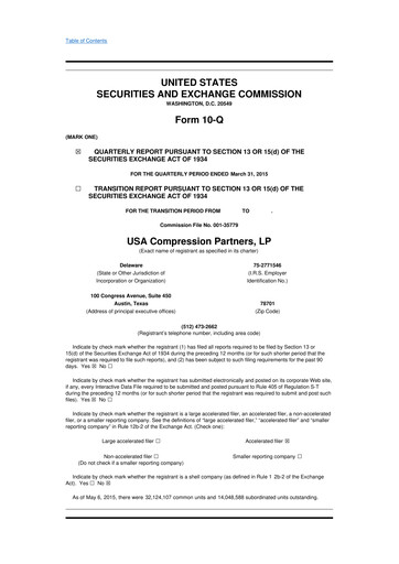 Thumbnail USA Compression Partners
 10-Q Quarterly Report FY2015 