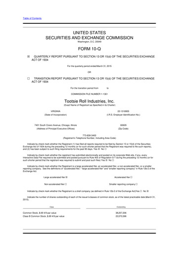 Miniature Tootsie Roll Industries
 10-Q Rapport trimestriel 2015 