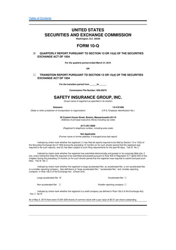 Miniature Safety Insurance
 10-Q Rapport trimestriel 2015 