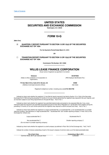 Thumbnail Willis Lease Finance Corporation 10-Q Quarterly Report FY2015 
