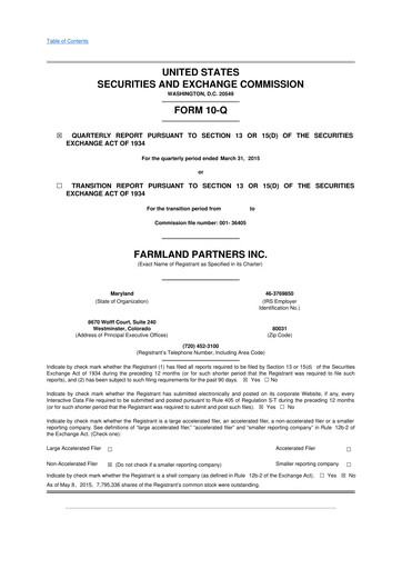 Thumbnail Farmland Partners
 10-Q Quarterly Report FY2015 
