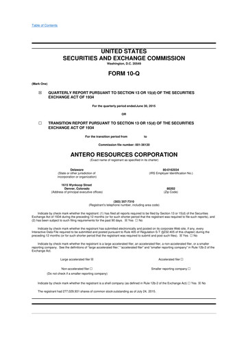 Thumbnail Antero Resources
 10-Q Quarterly Report FY2015 
