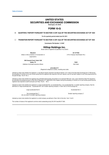 Miniature Hilltop Holdings 10-Q Rapport trimestriel 2015 