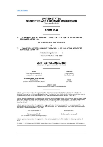 Thumbnail Veritex Holdings
 10-Q Quarterly Report FY2015 