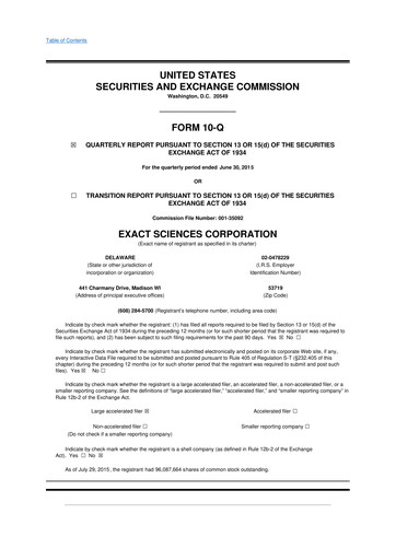 Miniature Exact Sciences 10-Q Rapport trimestriel 2015 