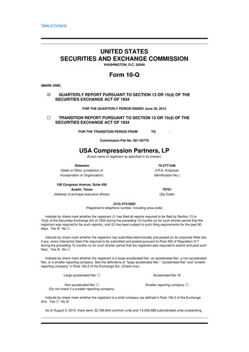 Thumbnail USA Compression Partners
 10-Q Quarterly Report FY2015 