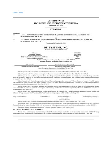 Thumbnail OSI Systems
 10-K Annual Report 2015