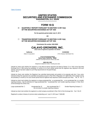 Thumbnail Calavo Growers
 10-Q Quarterly Report FY2015 