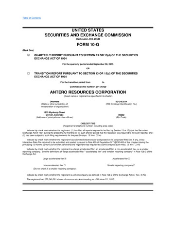 Thumbnail Antero Resources
 10-Q Quarterly Report FY2015 